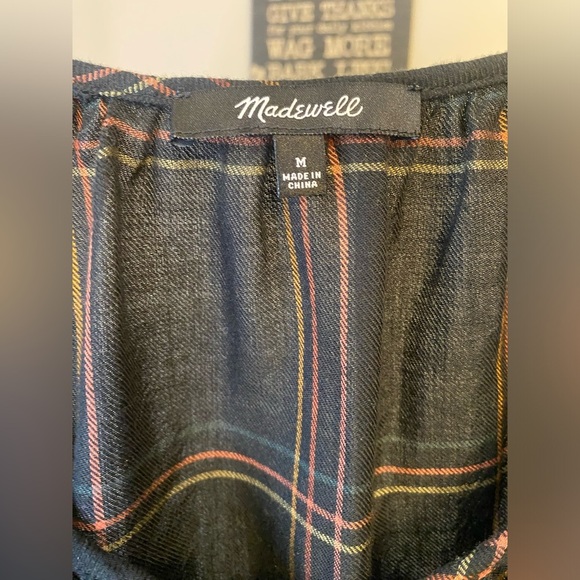 Madewell shirred wool blend peasant blouse in windowpane - Picture 2 of 8